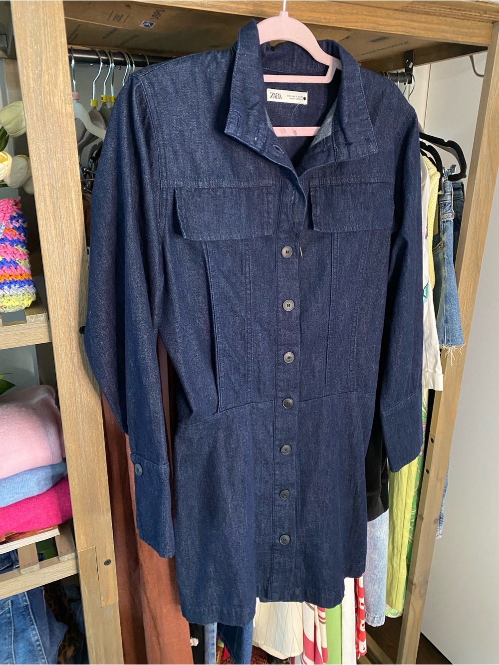 ZARA Dark Indigo Long Smocked Back Denim Jacket! 🌌 - Picture 3 of 11